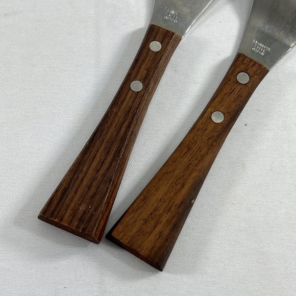 Vintage MCM Burnco Four Seasons Salad Set Stainless Steel Wood Handle Japan - Picture 6 of 12